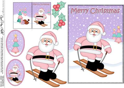 5x7 Christmas Skiing Santa 3D Decoupage