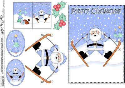 5x7 Christmas Skiing Santa 3D Decoupage