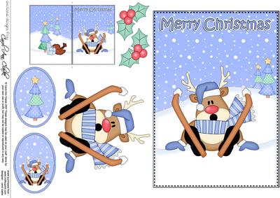 5x7 Christmas Oops Rudolph 3D Decoupage