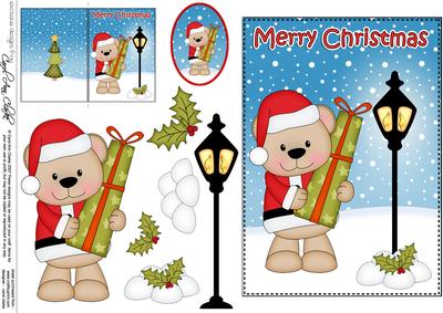 Christmas Cute Livvy Bear Lamp Post 5x7 3D Decoupage