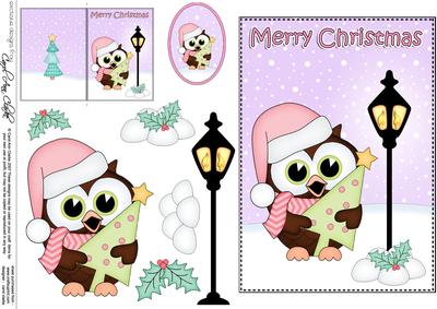 Christmas Little Hoot Owl Lamp Post 5x7 3D Decoupage