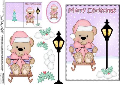 5x7 Christmas Livvy Bear Lamp Post 3D Decoupage