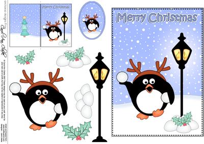 Christmas Pip Penguin Lamp Post 5x7 3D Decoupage