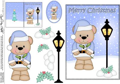 Christmas Livvy Bear Lamp Post 5x7 3D Decoupage
