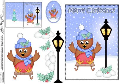 5x7 Christmas Cute Robin Lamp Post 3D Decoupage