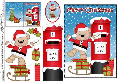 Christmas Livvy Bear Postbox 5x7 3D Decoupage