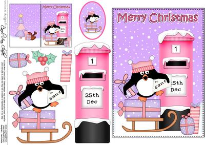 Christmas Pip Penguin Postbox 5x7 3D Decoupage