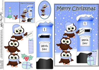 5x7 Christmas Little Hoot Owls Postbox 3D Decoupage