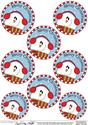 Xmas Snowman Round Christmas Gift Tags