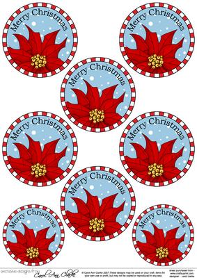 Xmas Poinsettia Round Christmas Gift Tags