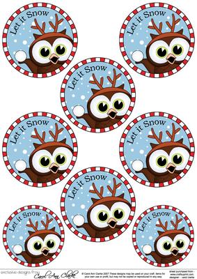 Xmas Little Hoot Owl Round Christmas Gift Tags