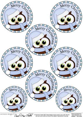 Xmas Little Hoot Owl Round Christmas Gift Tags