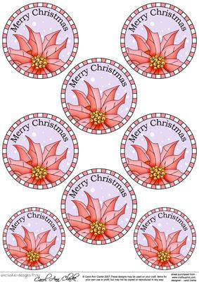 Xmas Poinsettia Round Christmas Gift Tags