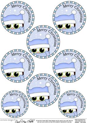 Xmas Little Hoot Owl Round Christmas Gift Tags
