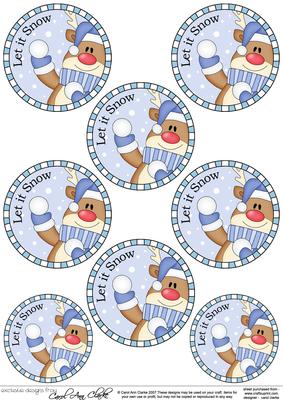 Xmas Rudolph Round Christmas Gift Tags