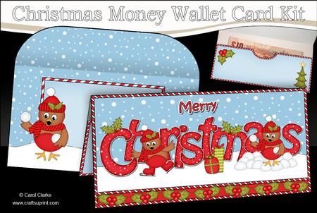 Xmas Cute Little Robins Money or Gift Wallet Card Kit