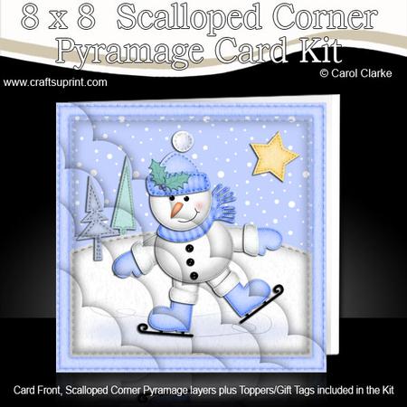8 x 8 Xmas Skating Snowmn Card Scalloped Corner Kit