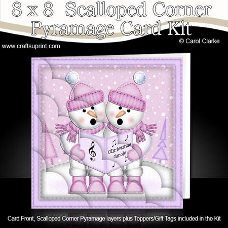 8 x 8 Xmas Singing Snowmen Card Scalloped Corner Kit