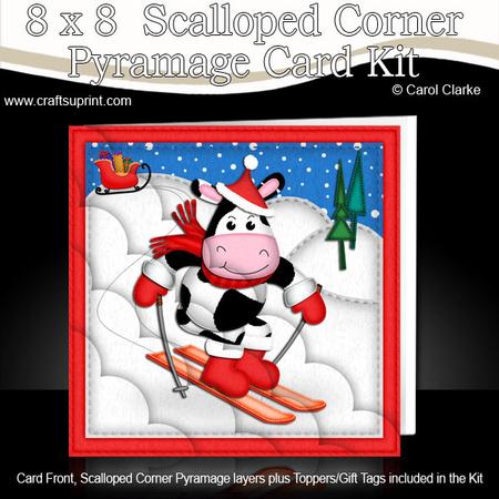 8 x 8 Xmas Milly Moo Cow Card Scalloped Corner Kit
