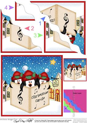 Xmas Singing Penguins Merry Carollers Wavy Corner
