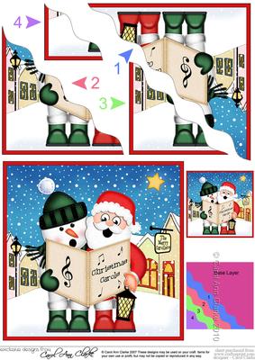 Xmas Singing Santa & Snowman Merry Carollers Wavy Corner