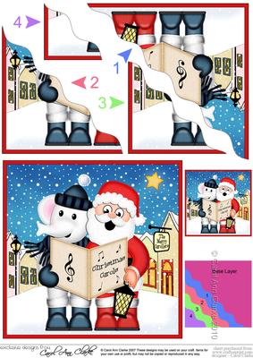 Xmas Singing Santa & Elephant Merry Carollers Wavy Corner