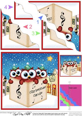 Xmas Singing Little Hoot Owls Merry Carollers Wavy Corner