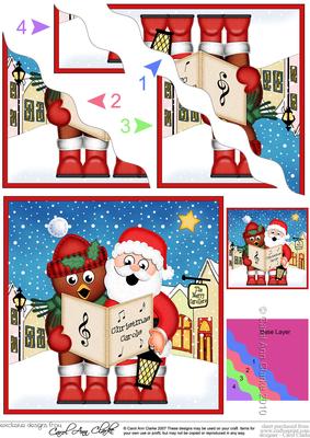 Xmas Singing Santa & Robin Merry Carollers Wavy Corner