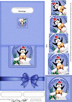 Xmas Sledging Penguin Snowglobe No-hole Over the Edge