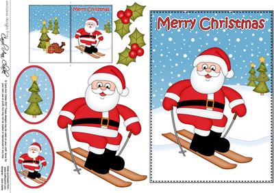 5x7 Christmas Skiing Santa 3D Decoupage