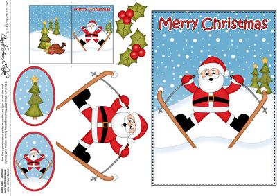 5x7 Christmas Skiing Santa 3D Decoupage