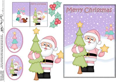 5x7 Christmas Santa's Tree 3D Decoupage