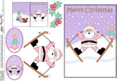 5x7 Christmas Skiing Santa 3D Decoupage