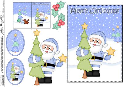 5x7 Christmas Santa's Tree 3D Decoupage
