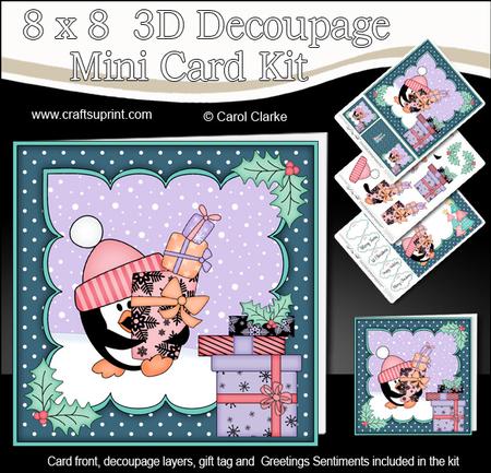 8x8 Xmas Pip Penguin Presents Mini Kit 3D Decoupage