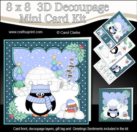 8x8 Xmas Pip Penguin Mini Kit 3D Decoupage
