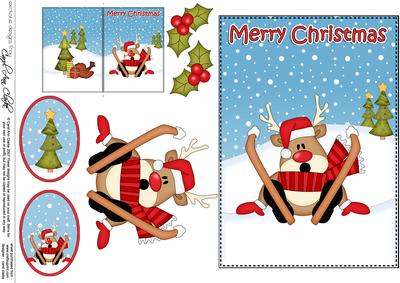 5x7 Christmas Oops Rudolph 3D Decoupage
