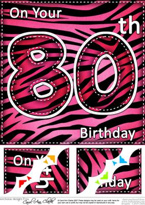 8 x 8 Fun Zebra Striped 80th Birthday Scalloped Topper