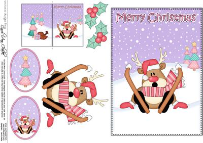 5x7 Christmas Oops Rudolph 3D Decoupage
