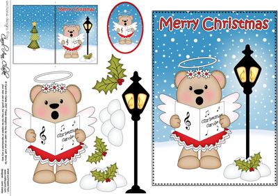 5x7 Christmas Livvy Bear Lamp Post 3D Decoupage