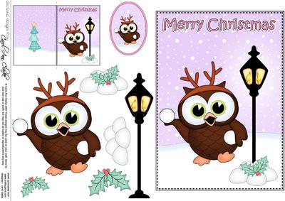 5x7 Christmas Little Hoot Owl Lamp Post 3D Decoupage
