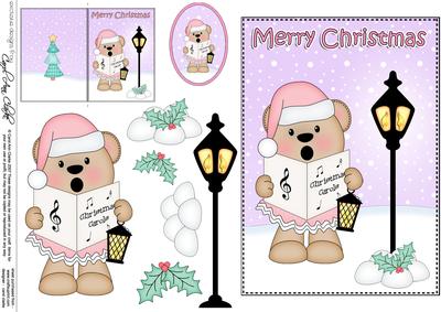 5x7 Christmas Livvy Bear Lamp Post 3D Decoupage