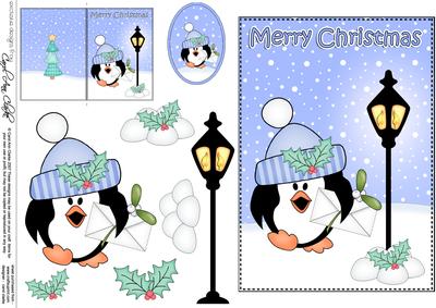 5x7 Christmas Pip Penguin Lamp Post 3D Decoupage
