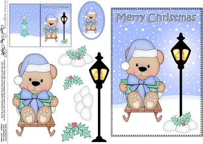 5x7 Christmas Livvy Bear Lamp Post 3D Decoupage
