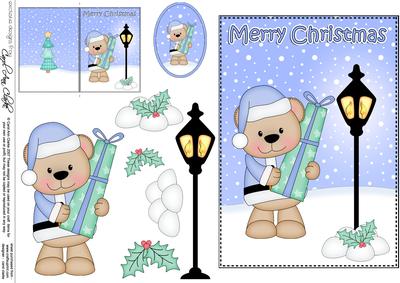 5x7 Christmas Livvy Bear Lamp Post 3D Decoupage