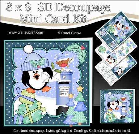 8x8 Xmas Pip Penguin Letter Mini Kit 3D Decoupage