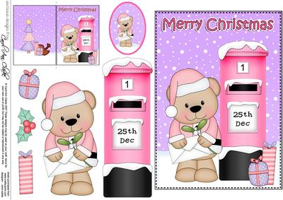 Christmas Livvy Bear Postbox 5x7 3D Decoupage