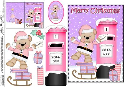 Christmas Livvy Bear Postbox 5x7 3D Decoupage