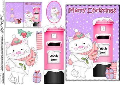 Christmas Cute Little Cat Postbox 5x7 3D Decoupage