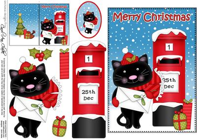 Christmas Cute Little Cat Postbox 5x7 3D Decoupage